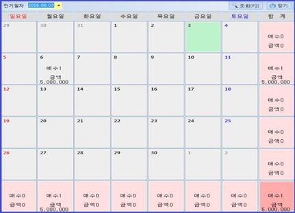 캘린더 형식으로 월별 만기 어음 내역의 조회 및 관리